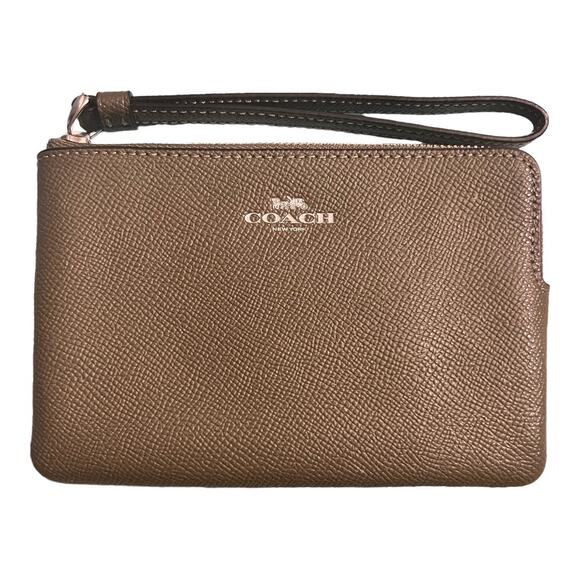 Coach Handbags - Coach Zip Wallet Cross Grain Wrist Strap Green/Gray Womens